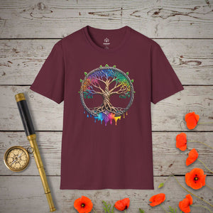 Rainbow Tree of Life T-Shirt in Maroon by Genealogy Keepsakes