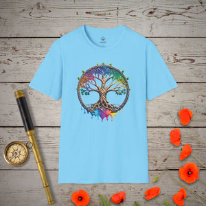 Rainbow Tree of Life T-Shirt in Sky by Genealogy Keepsakes