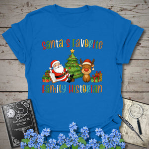 Santa's Favorite Family Historian T-Shirt in Royal by Genealogy Keepsakes