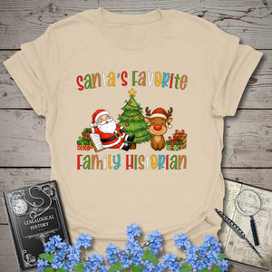 Santa's Favorite Family Historian T-Shirt in Sand by Genealogy Keepsakes