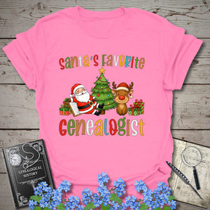 Santa's Favorite Genealogist T-Shirt in Azalea by Genealogy Keepsakes