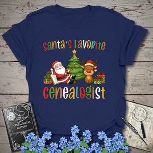 Santa's Favorite Genealogist T-Shirt in Navy by Genealogy Keepsakes