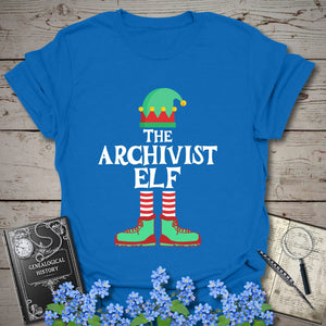 The Archivist Elf T-Shirt in Royal by Genealogy Keepsakes
