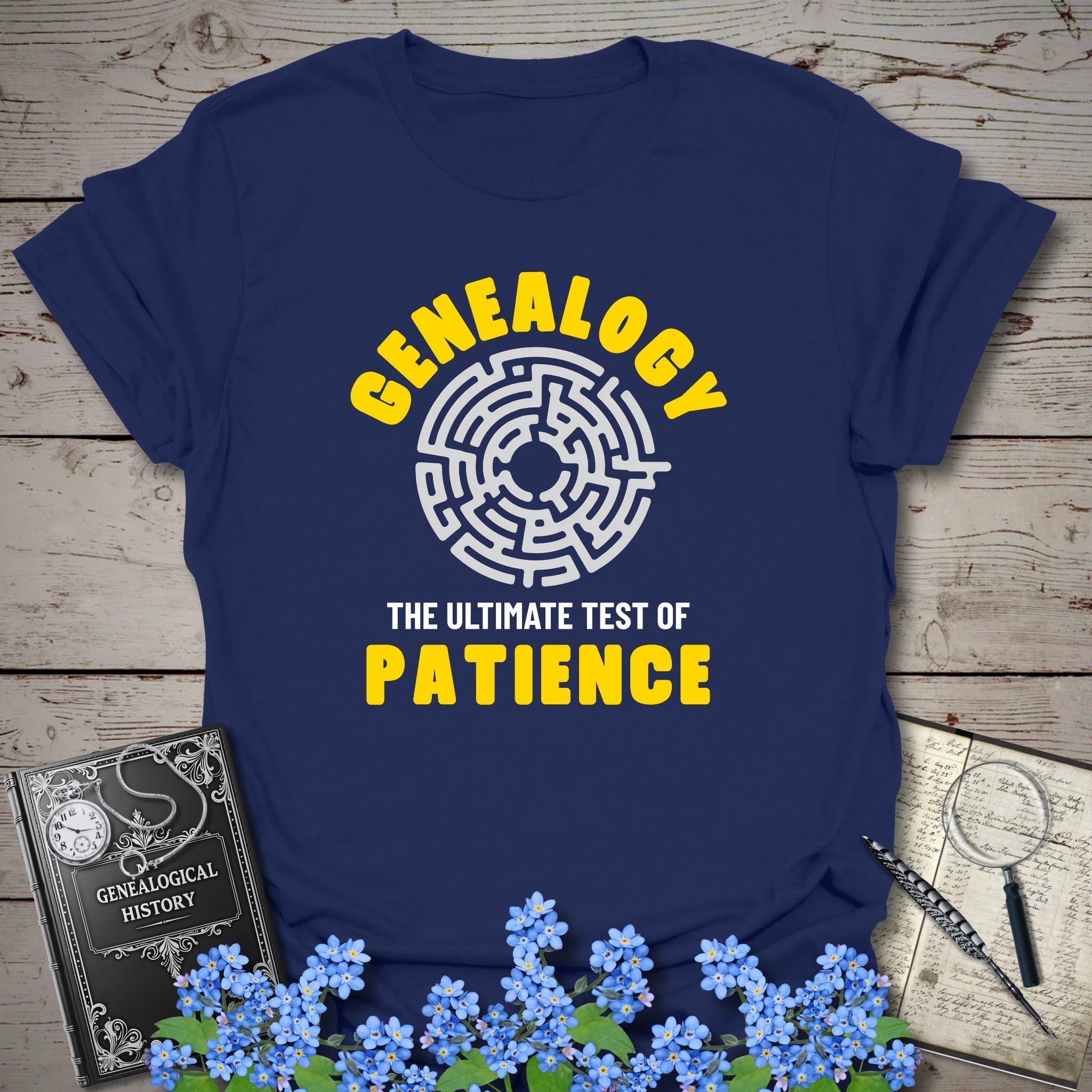 The Ultimate Test of Patience T-Shirt in Navy by Genealogy Keepsakes