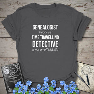 Time Travelling Detective T-Shirt in Charcoal by Genealogy Keepsakes