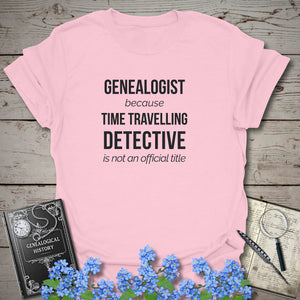 Time Travelling Detective T-Shirt in Light Pink by Genealogy Keepsakes