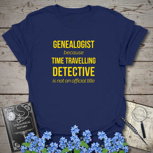 Time Travelling Detective T-Shirt in Navy by Genealogy Keepsakes