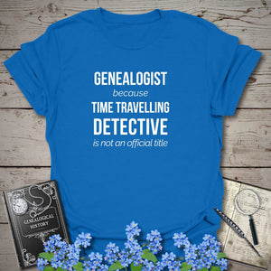 Time Travelling Detective T-Shirt in Royal by Genealogy Keepsakes