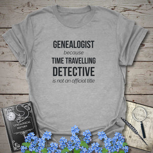 Time Travelling Detective T-Shirt in Sport Grey by Genealogy Keepsakes