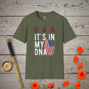 USA - It's In My DNA T-Shirt in Military Green by Genealogy Keepsakes
