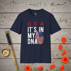 USA - It's In My DNA T-Shirt in Navy by Genealogy Keepsakes