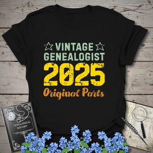 Vintage Genealogist T-Shirt in Black by Genealogy Keepsakes