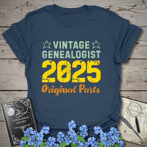 Vintage Genealogist T-Shirt in Heather Navy by Genealogy Keepsakes
