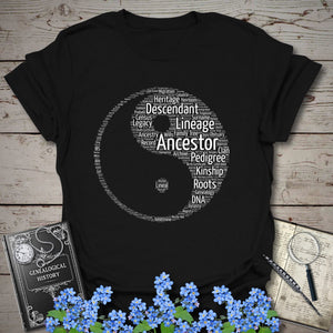 Ying & Yang Word Cloud T-Shirt in Black by Genealogy Keepsakes