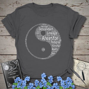 Ying & Yang Word Cloud T-Shirt in Charcoal by Genealogy Keepsakes