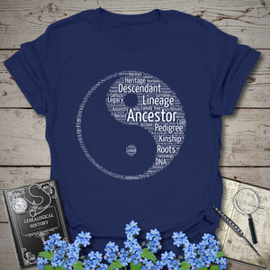 Ying & Yang Word Cloud T-Shirt in Navy by Genealogy Keepsakes