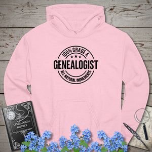 100 Percent Genealogist Hoodie in Light Pink by Genealogy Keepsakes