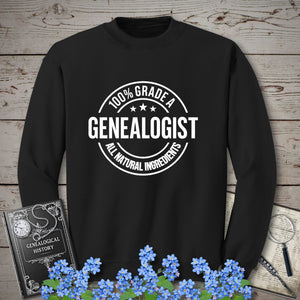 100 Percent Genealogist Sweatshirt in Black by Genealogy Keepsakes
