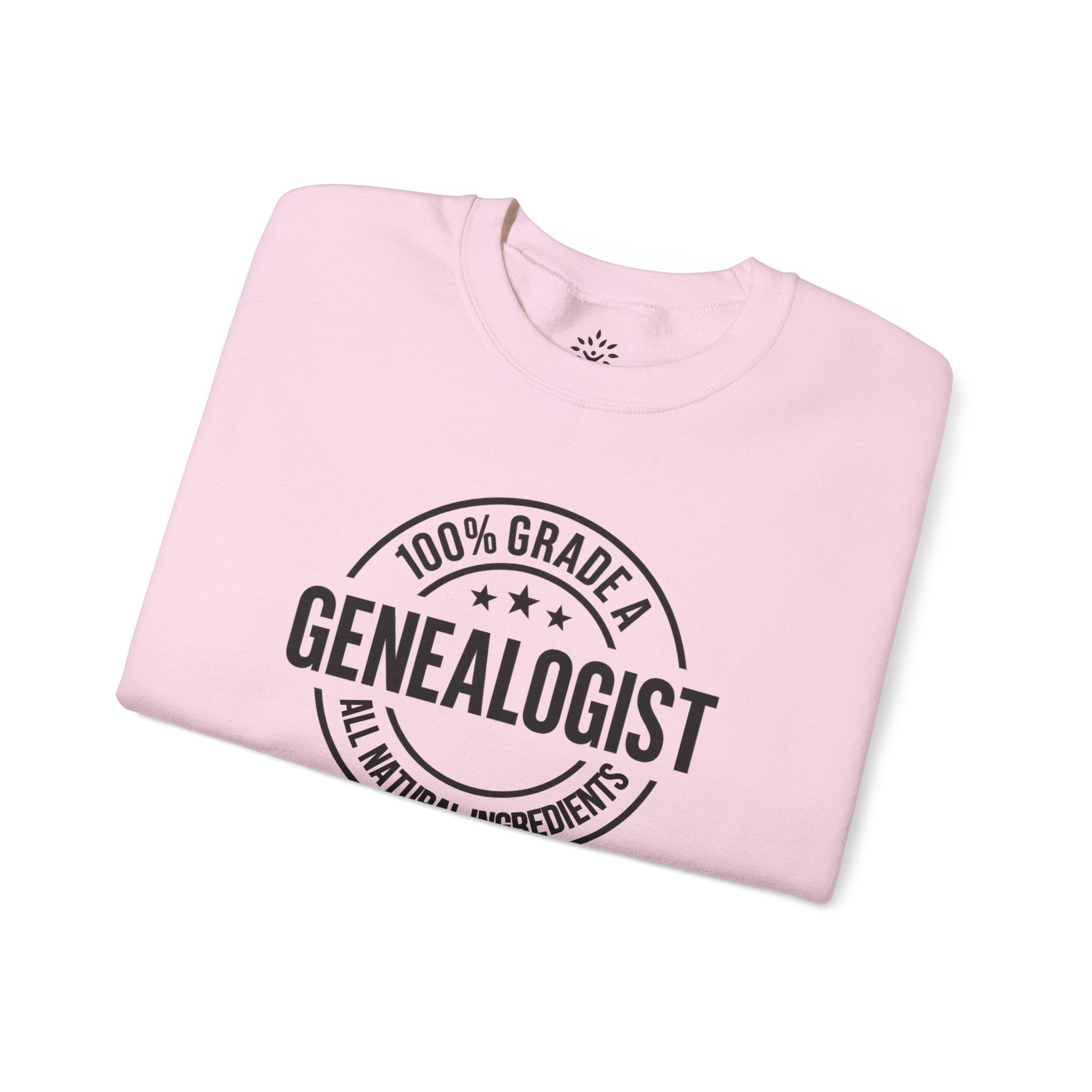 100 Percent Genealogist Sweatshirt in Light Pink by Genealogy Keepsakes