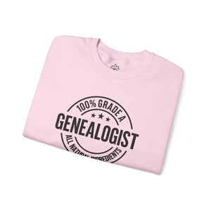 100 Percent Genealogist Sweatshirt in Light Pink by Genealogy Keepsakes