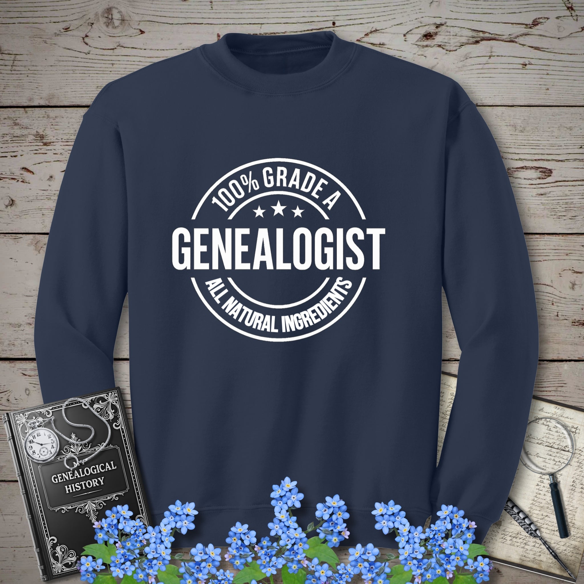 100 Percent Genealogist Sweatshirt in Navy by Genealogy Keepsakes