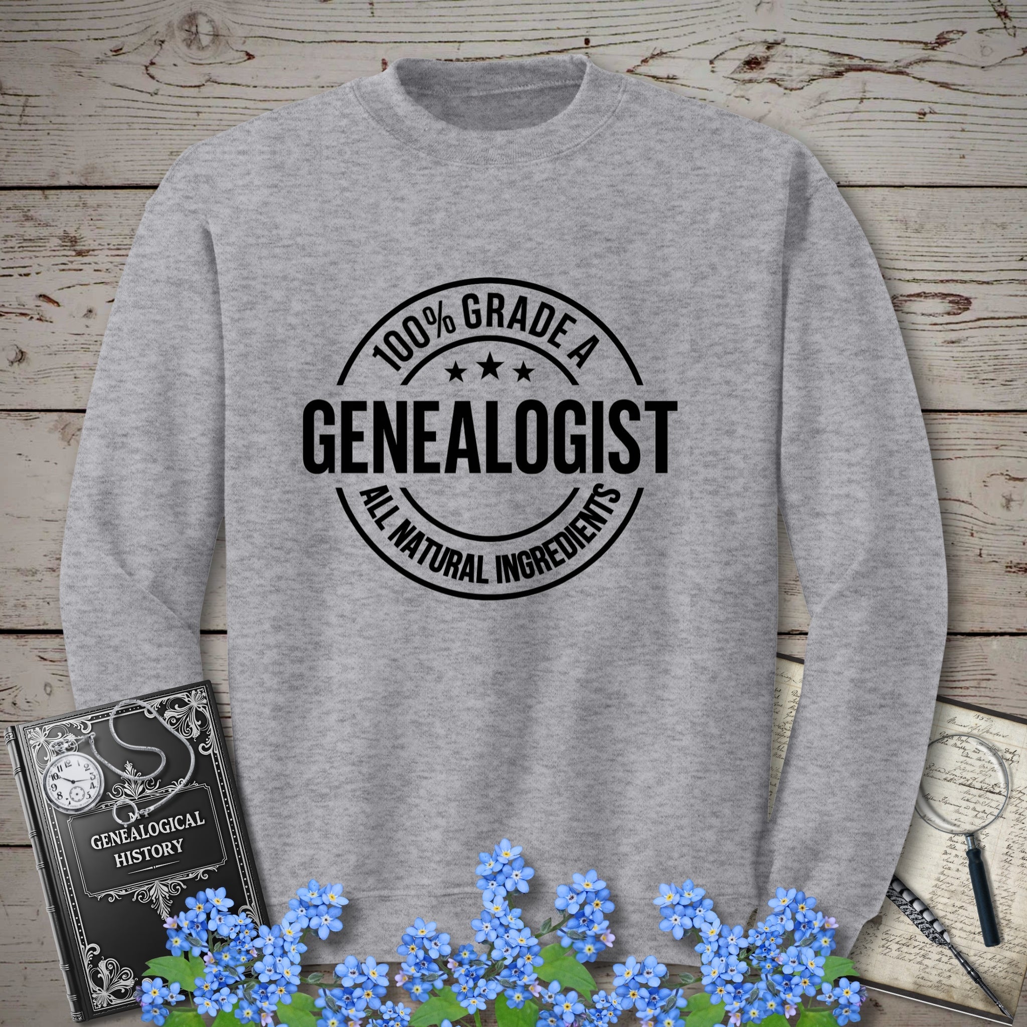 100 Percent Genealogist Sweatshirt in Sport Grey by Genealogy Keepsakes