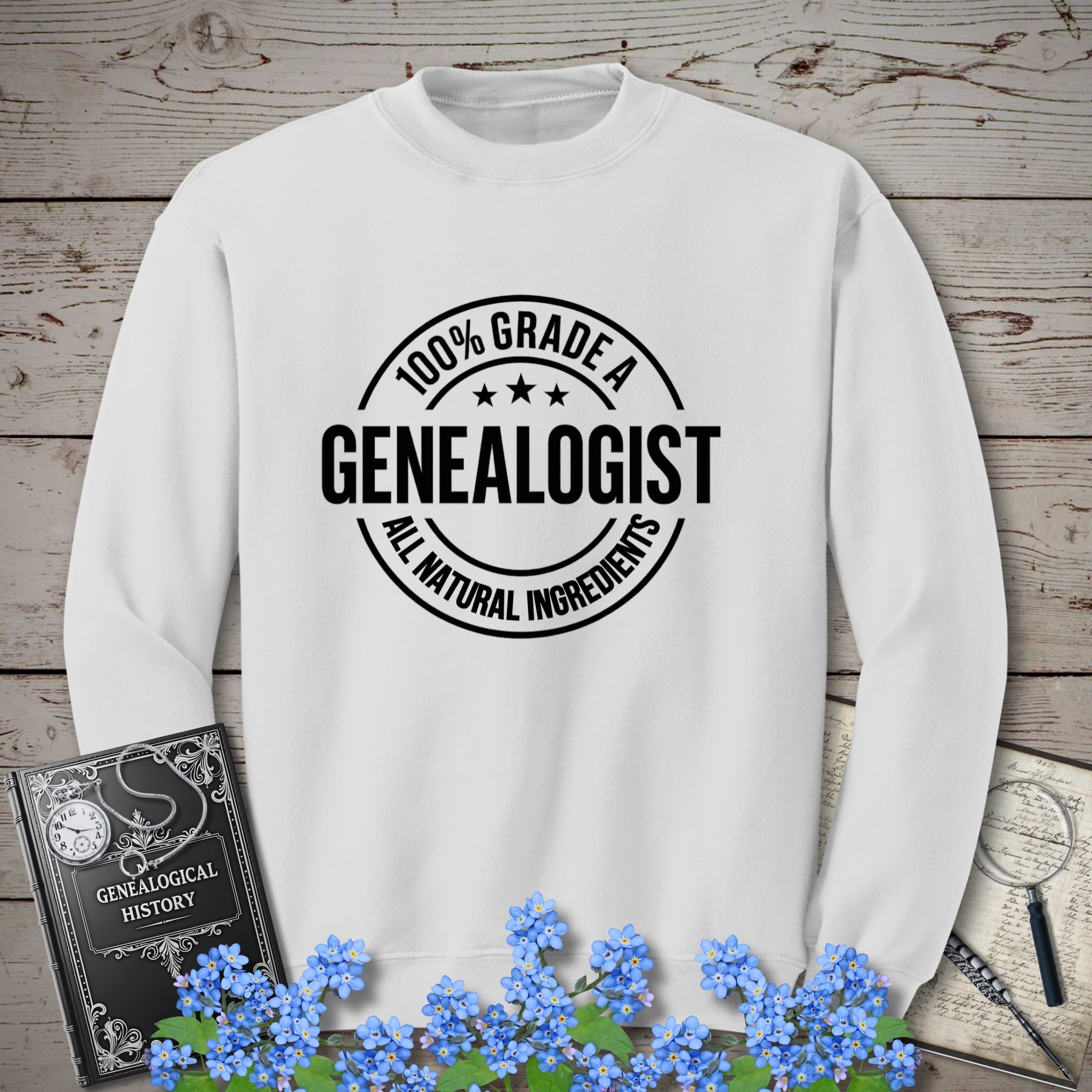 100 Percent Genealogist Sweatshirt in White by Genealogy Keepsakes