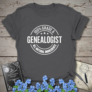 100 Percent Genealogist T-Shirt in Charcoal by Genealogy Keepsakes
