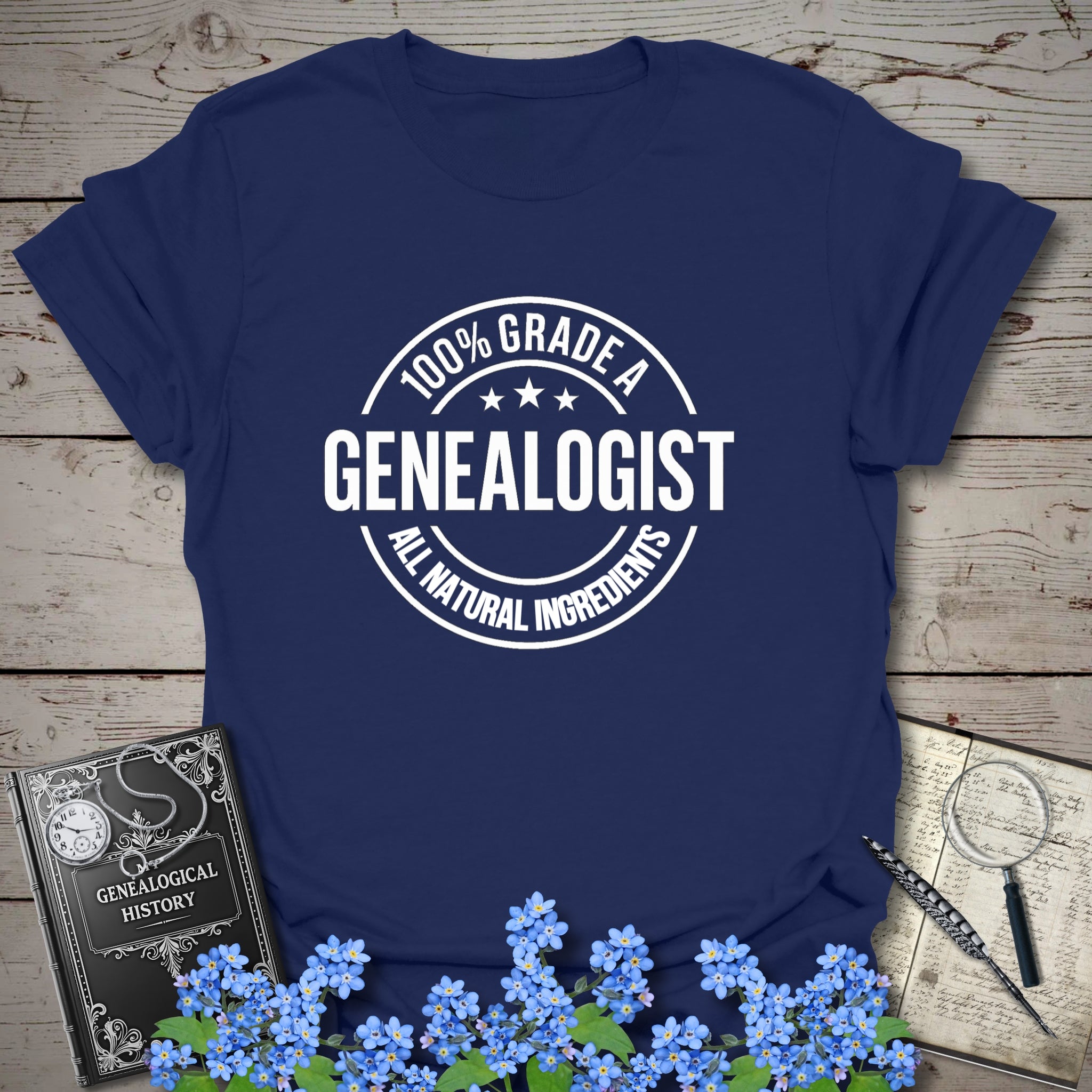 100 Percent Genealogist T-Shirt in Navy by Genealogy Keepsakes