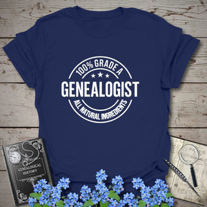 100 Percent Genealogist T-Shirt in Navy by Genealogy Keepsakes