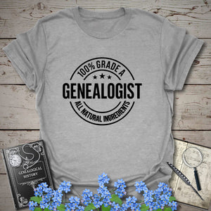 100 Percent Genealogist T-Shirt in Sport Grey by Genealogy Keepsakes