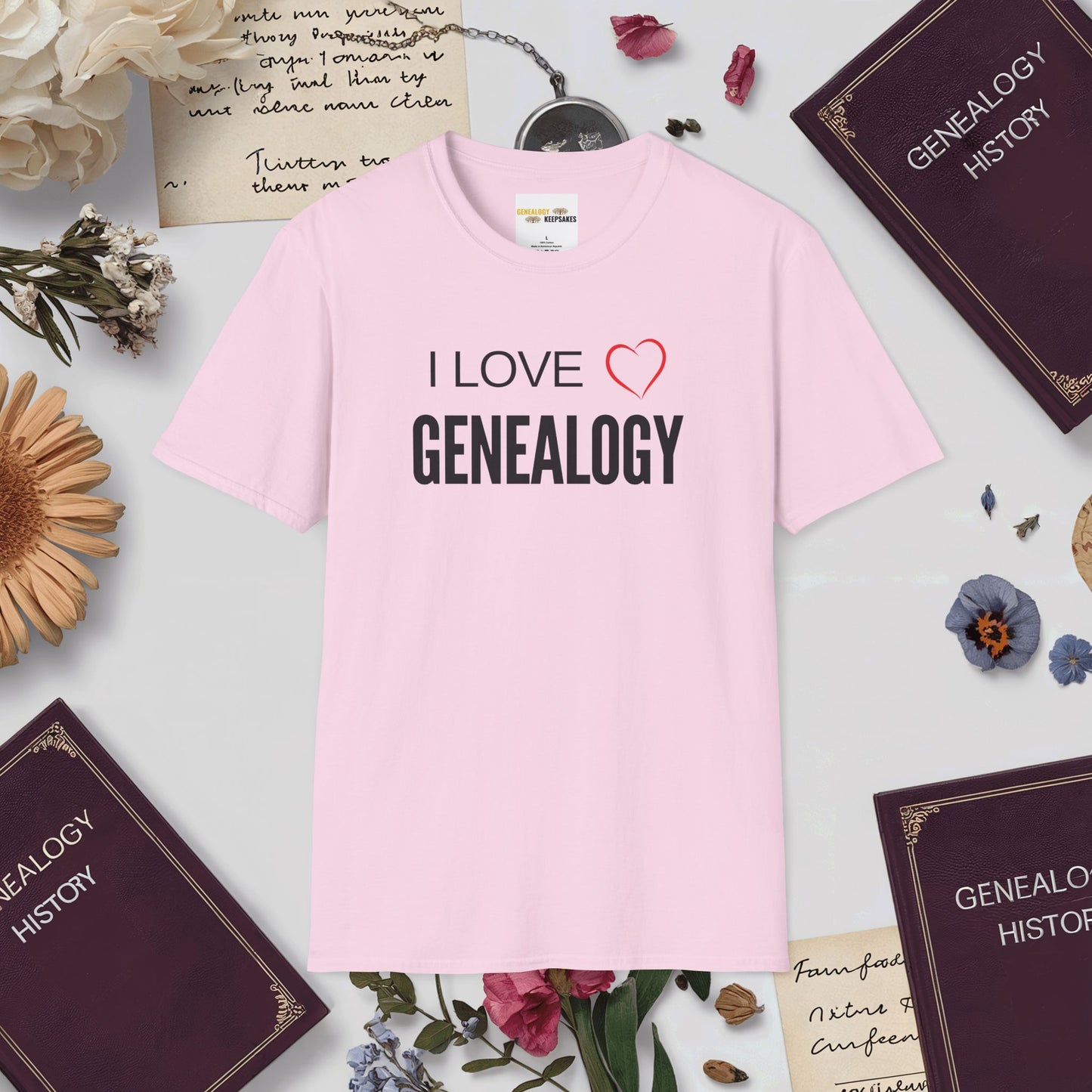 I Love Genealogy T-Shirt-Light Pink-Genealogy Keepsakes