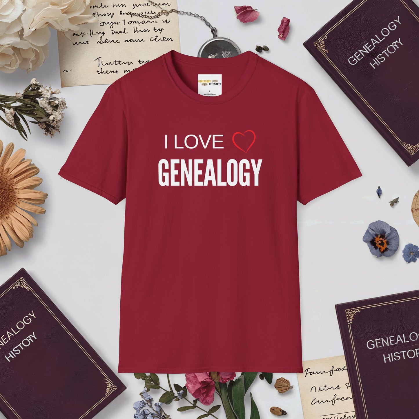 I Love Genealogy T-Shirt-Cardinal Red-Genealogy Keepsakes