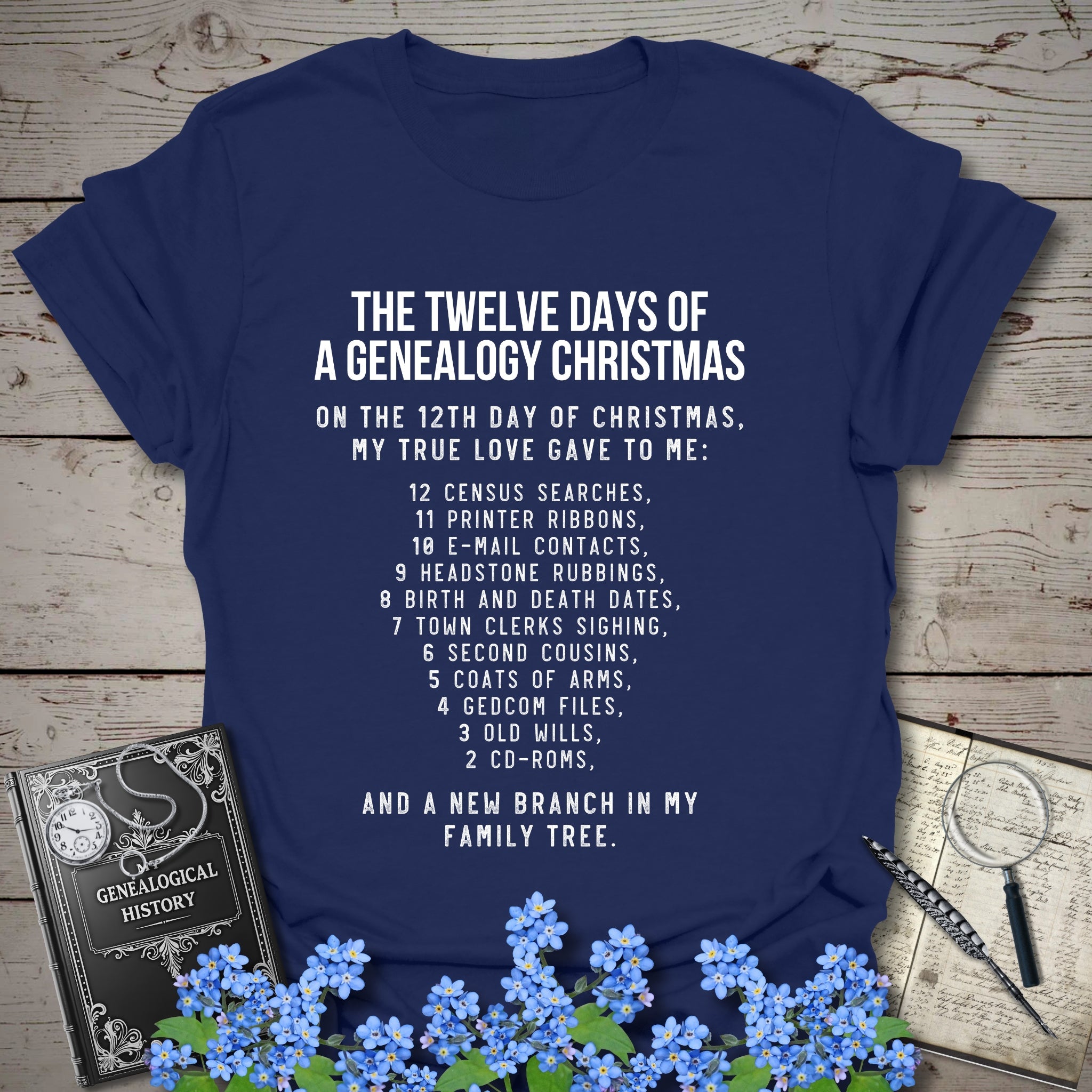 12 Days of Christmas T-Shirt in Navy by Genealogy Keepsakes