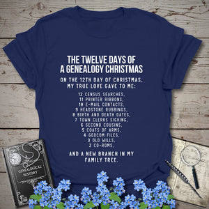 12 Days of Christmas T-Shirt in Navy by Genealogy Keepsakes