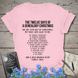 12 Days of Christmas T-Shirt in Color by Genealogy Keepsakes