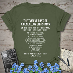 12 Days of Christmas T-Shirt in Color by Genealogy Keepsakes