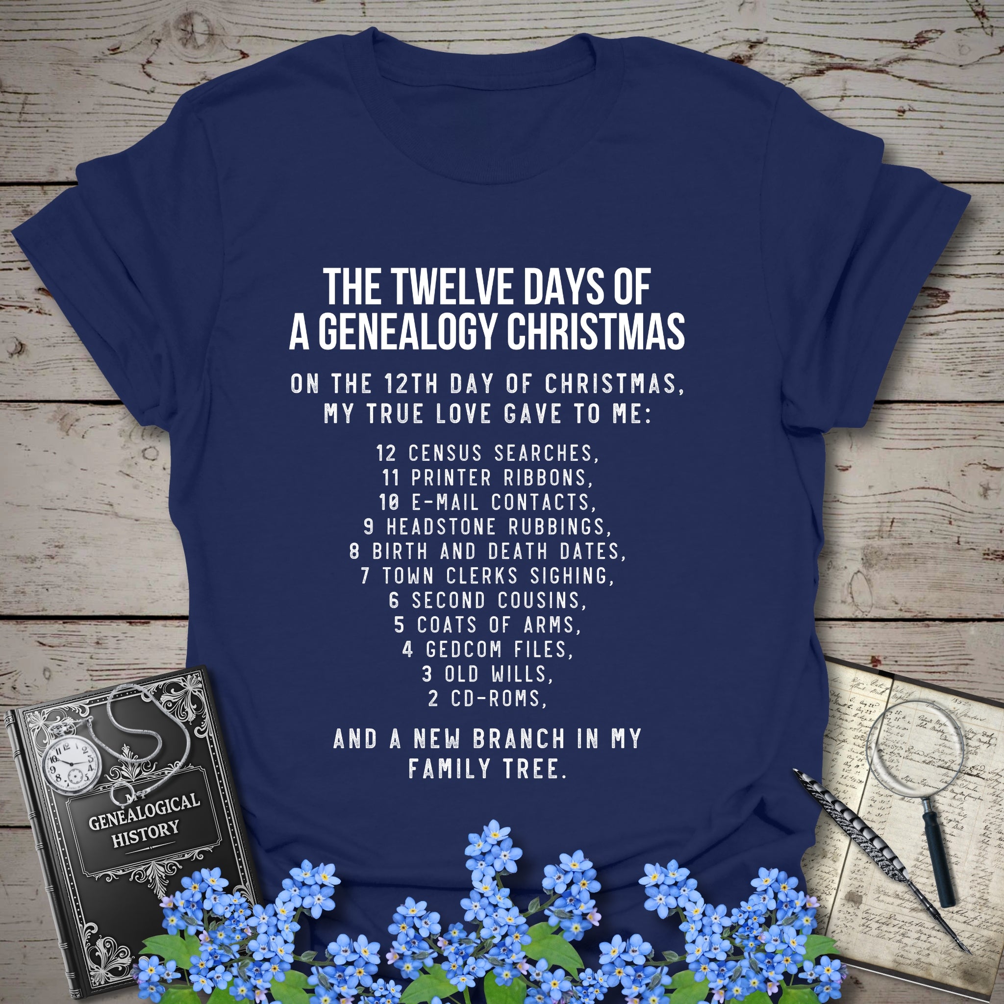 12 Days of Christmas T-Shirt in Color by Genealogy Keepsakes