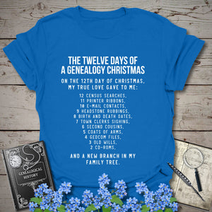 12 Days of Christmas T-Shirt in Color by Genealogy Keepsakes