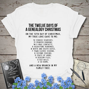 12 Days of Christmas T-Shirt in Color by Genealogy Keepsakes