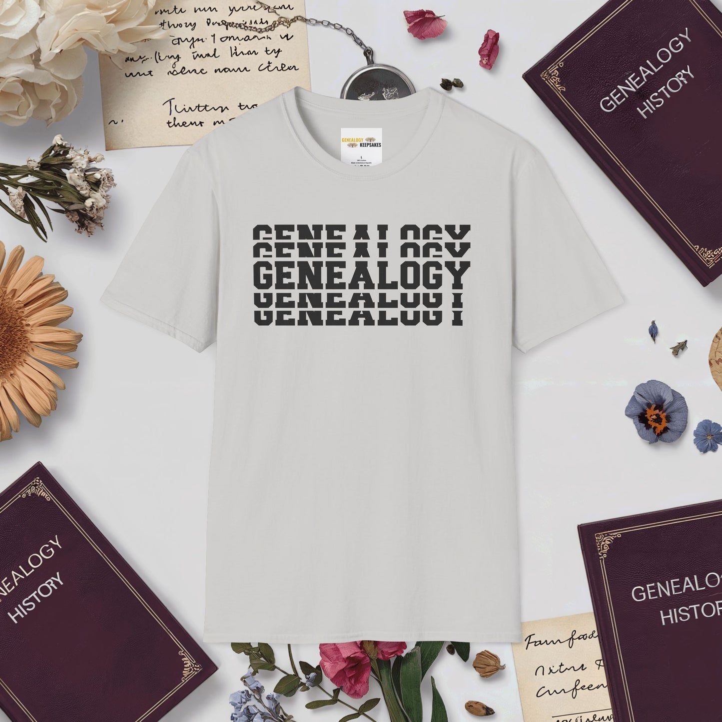 Genealogy Stacked T-Shirt-Ice Grey-Genealogy Keepsakes