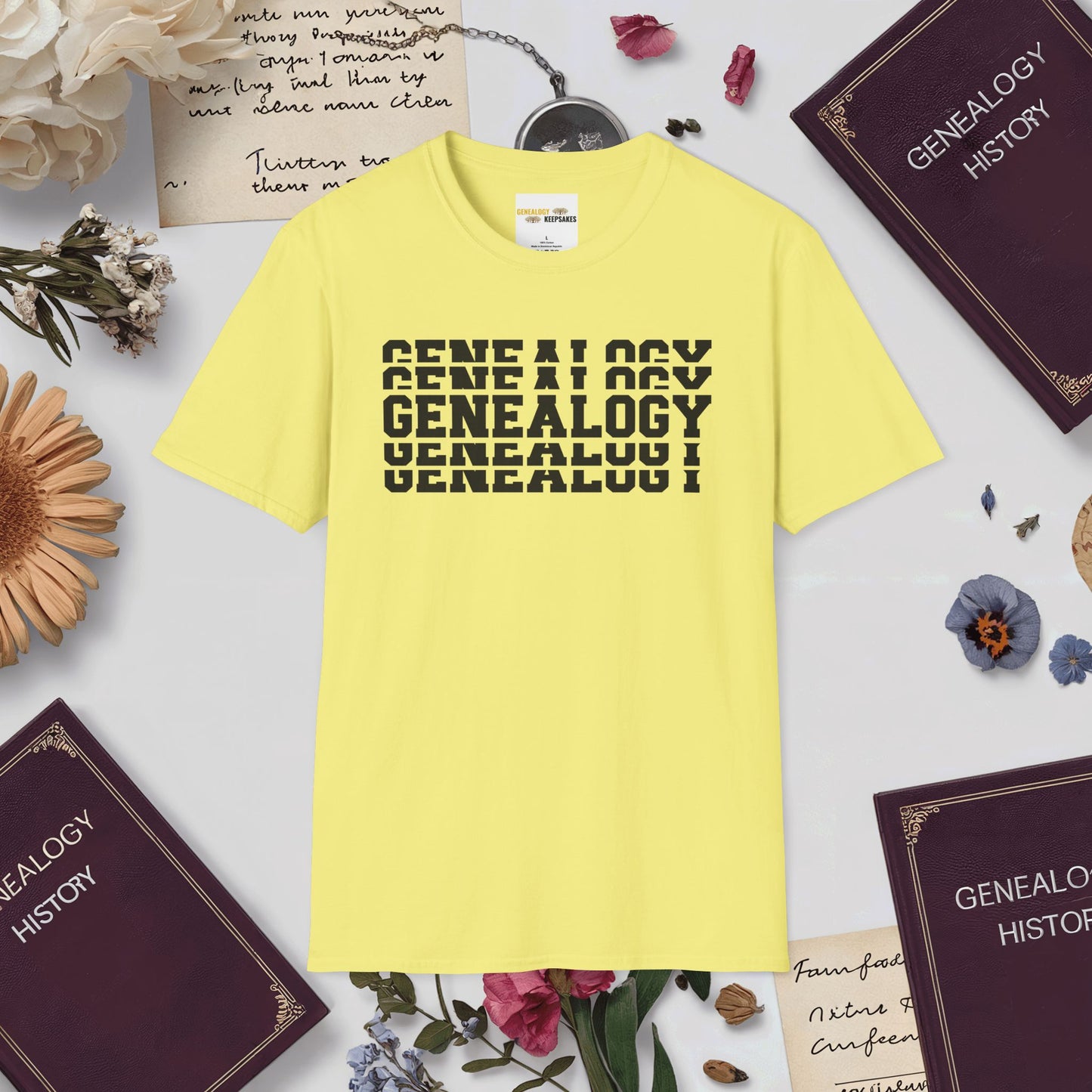 Genealogy Stacked T-Shirt-Cornsilk-Genealogy Keepsakes