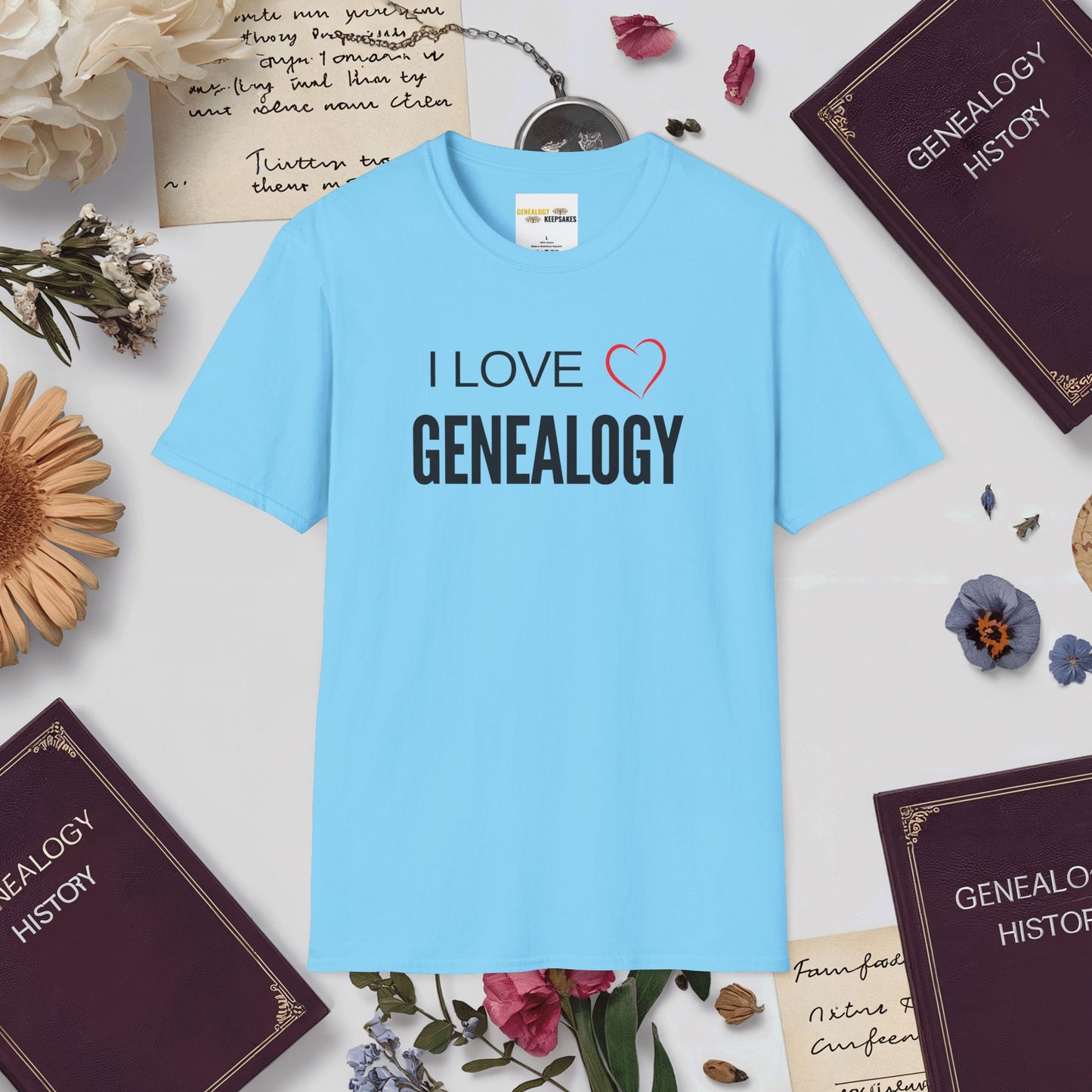 I Love Genealogy T-Shirt-Sky-Genealogy Keepsakes