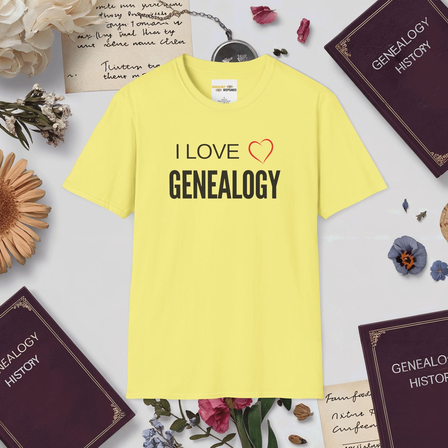 I Love Genealogy T-Shirt-Cornsilk-Genealogy Keepsakes