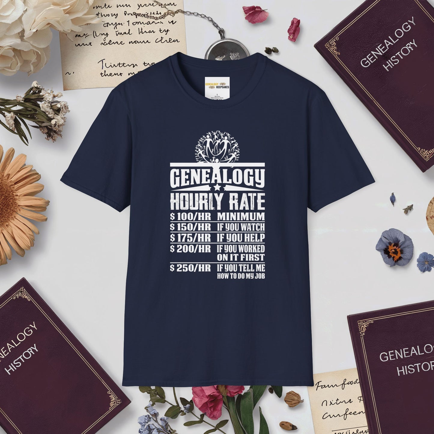 Genealogy Hourly Rate T-Shirt-Navy-Genealogy Keepsakes