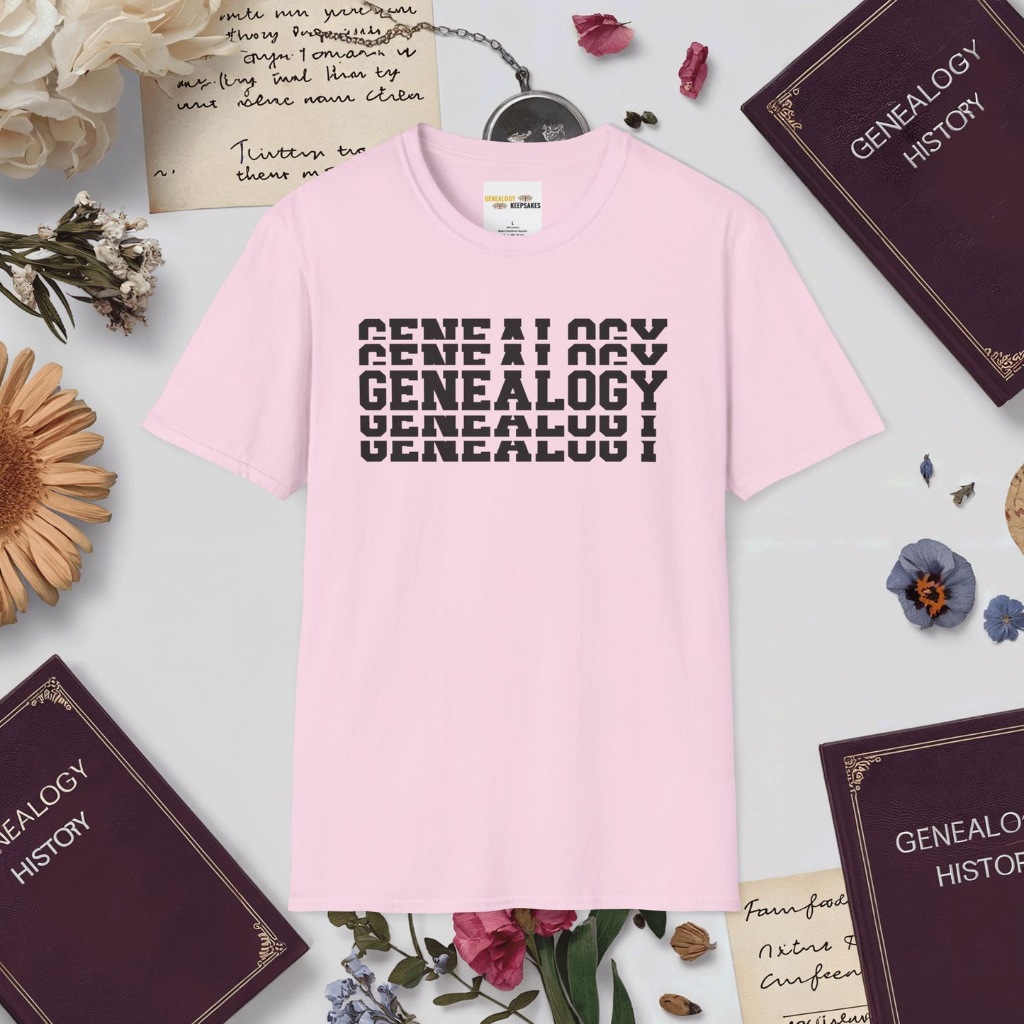 Genealogy Stacked T-Shirt-Light Pink-Genealogy Keepsakes