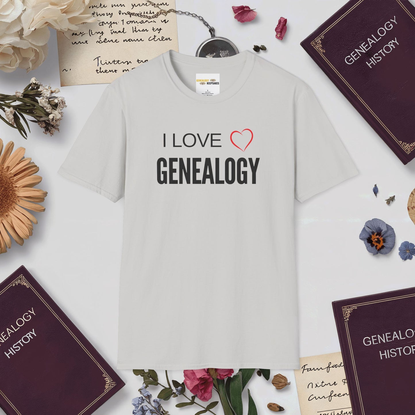 I Love Genealogy T-Shirt-Ice Grey-Genealogy Keepsakes