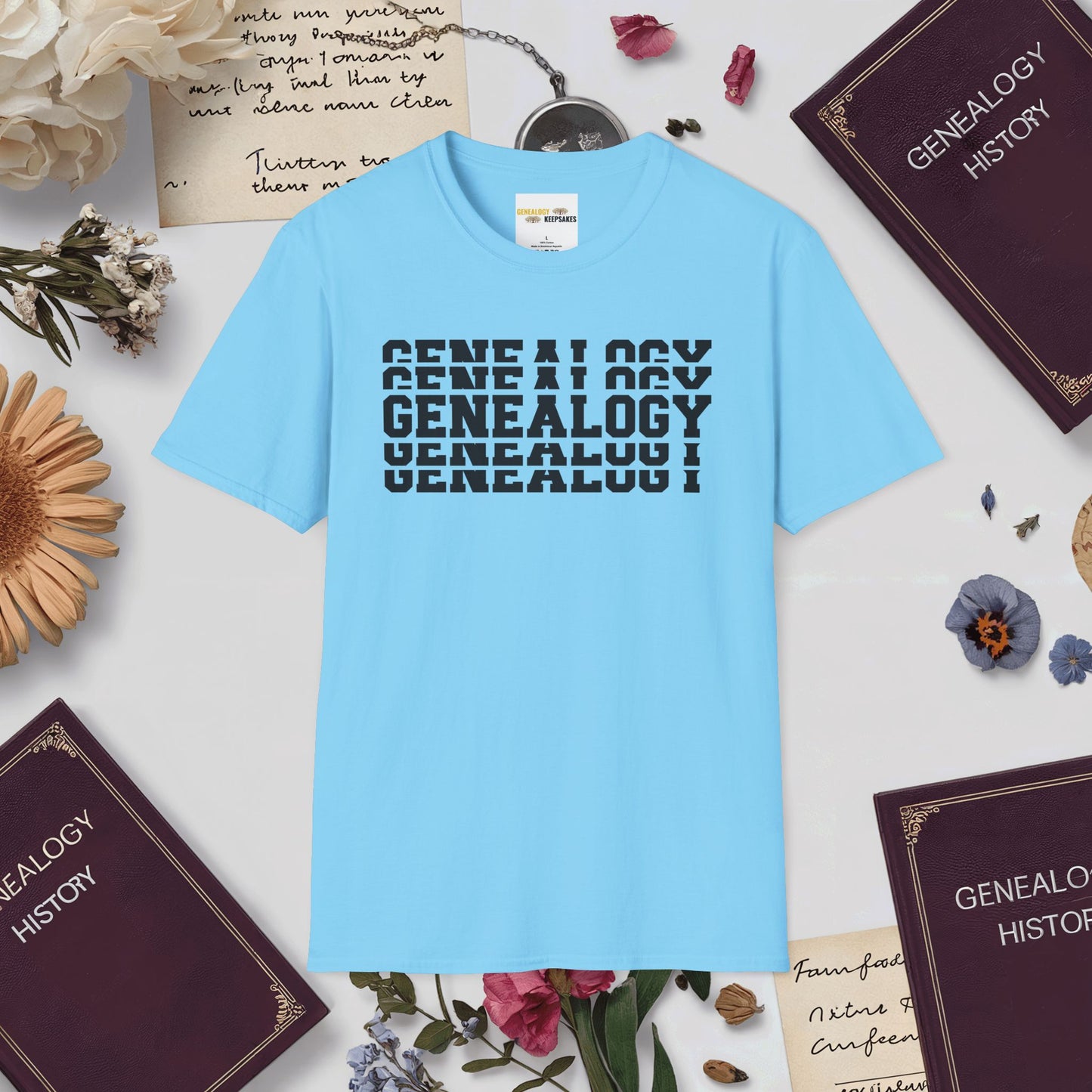 Genealogy Stacked T-Shirt-Sky-Genealogy Keepsakes