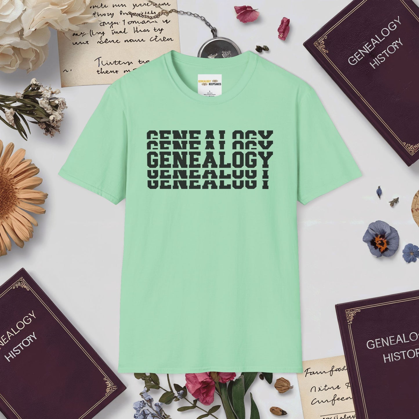 Genealogy Stacked T-Shirt-Mint Green-Genealogy Keepsakes