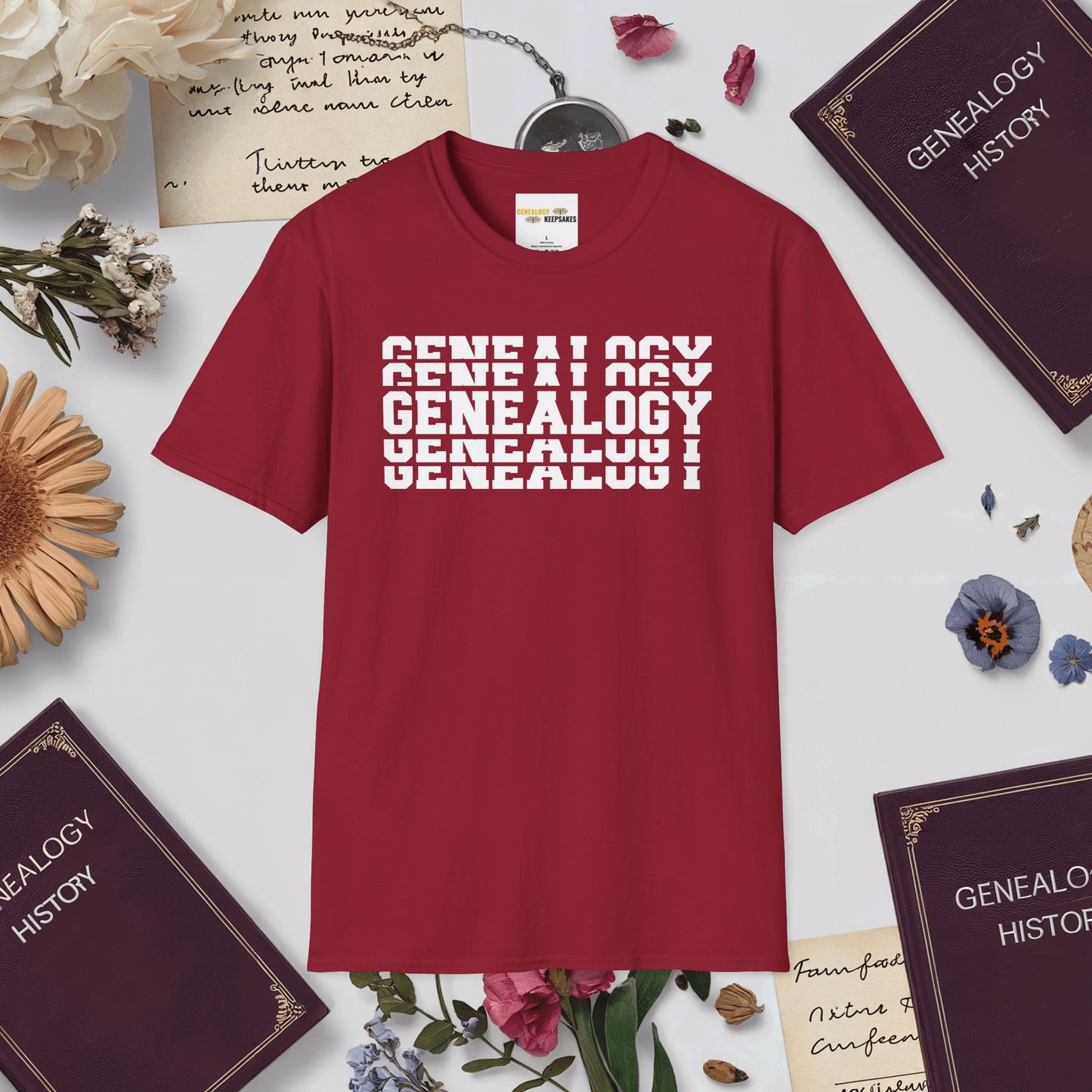 Genealogy Stacked T-Shirt-Cardinal Red-Genealogy Keepsakes